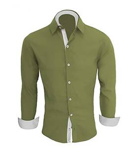 Camisa Social Masculina Slim Fit Luxo Camiseta Manga Longa (Verde Musgo, P)