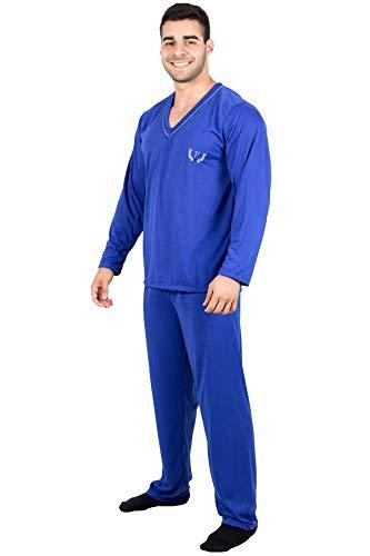 Pijama 080 Masculino Liso Manga Comprida Inverno Conforto Quente (GG, azul roial)