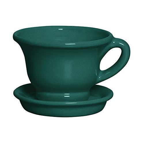 Cachepo Xicara Peq Com Pratinho Ceramicas Pegorin Verde Escuro