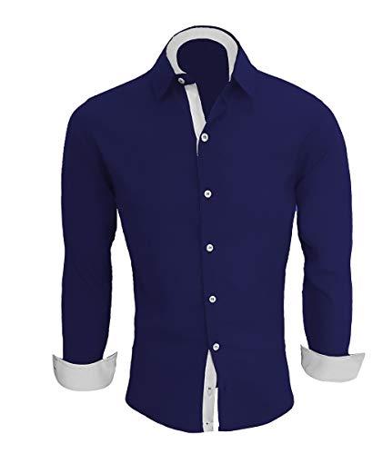 Camisa Social Masculina Slim Fit Luxo Camiseta Manga Longa (Azul Marinho, GG)