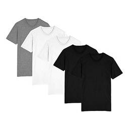 Kit Camiseta Lisa c/ 5 Peças Básicas Premium 100% Algodão Tamanho:GG;Cor:Colorido;Gênero:Homem