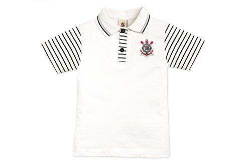 Camiseta Polo Manga Curta Corinthians, Rêve D'or Sport, Criança Unissex, Branco/Preto, 3
