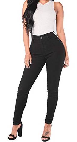 Calça Feminina Preta Skinny Social Jeans Sarja Cintura Alta (48)