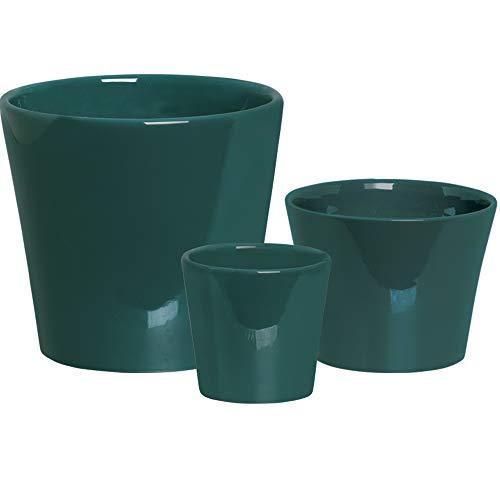 Trio Vaso Planta Liso Esmaltado Ceramicas Pegorin Verde Escuro