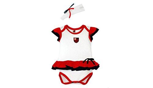 Body Vestido com Tiara Flamengo, Rêve D'or Sport, Bebê Menina, Branco/Vermelho/Preto, M