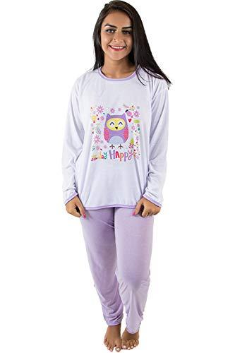 Pijama Feminino Longo de Malha Estampado (P, Lilás)