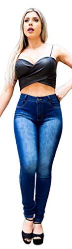 Calça Jeans Feminina Manchada Skinny (Azul, 38)