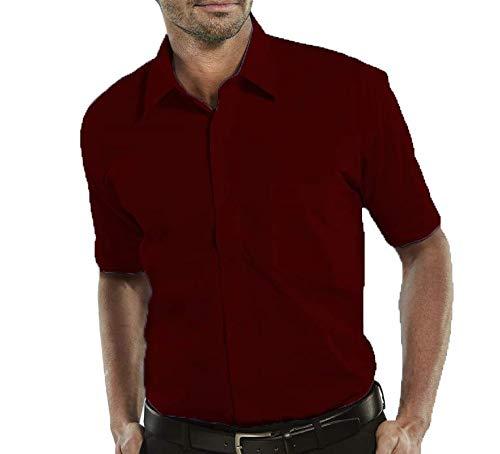 Camisa Social Manga Curta 100% Microfibra Masculina Vermelho Escuro Bordo