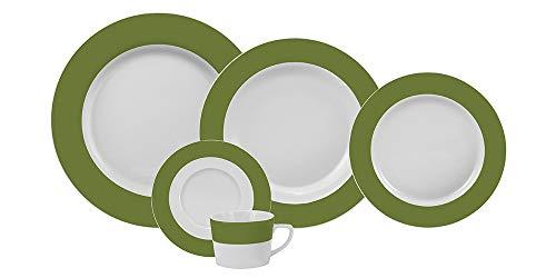 Serviço Jantar E Chá 30 Peças Porcelana Schmidt Diversos. Decoração Linha Matte Verde Militar Pacote De 030 No Voltagev