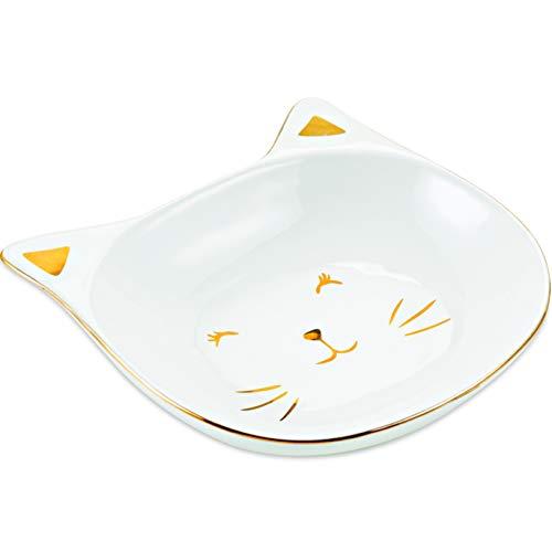 Mini Prato Gato Em Cerâmica Mart Branco/dourado