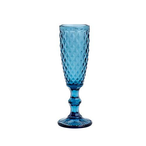Conjunto 6 Taças para Champagne de Vidro Bico de Abacaxi Lyor Azul 140Ml