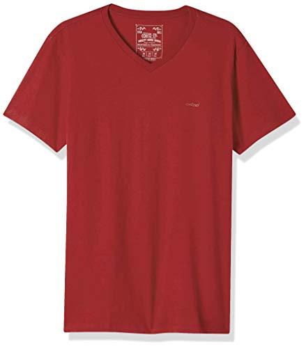 Camiseta Básica Gola V com Logo Bordado, Colcci, Masculino, Vermelho, M