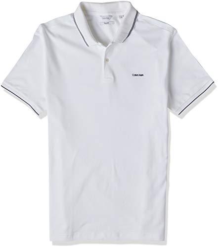 Camisa Polo Básica Listrada, Calvin Klein, Masculino, Branco, G