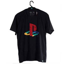 Camiseta Brand Logo Square, Playstation, Adulto Unissex, Cinza/Preto, 4G