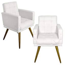 Kit 02 Poltrona Cadeira Decorativa Para Sala Quarto Decoração Lorena - Corino Branco