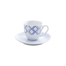 Jogo de 6 Xícaras de Café com Pires de Porcelana Rojemac Azul