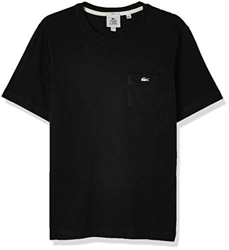 T-shirt de algodão com bolso Lacoste LIVE unissexo, Preto, M