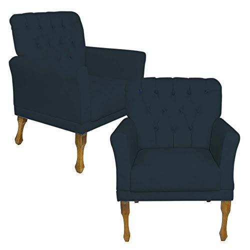 Kit 02 Poltrona Cadeira Decorativa Para Sala Estar Decoração Recepção Bia - Sued Azul Marinho