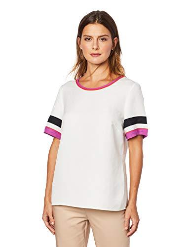 Camiseta reta de linho, Forum, Feminino, Off/preto/rosa, G