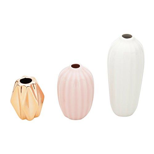 Conjunto de com 3 Peças Mini Vasos Porcelana Royal Vases Urban Branco/Rosa/Dourado
