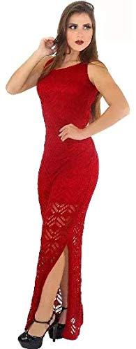 Vestido De Tricot - Croche Estilo Retrô Longo - Vermelho - P