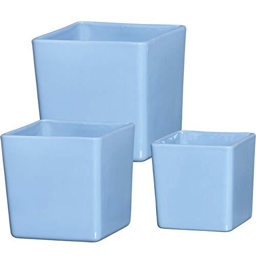 Trio De Cachepôs Quadrados Ceramicas Pegorin Azul Claro