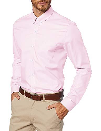 Camisa Regular Fit, Lacoste, Masculino, Rosa Claro/Branco, 40