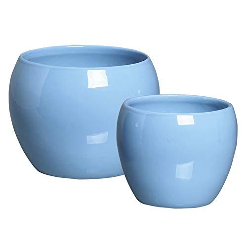 Duo Cachepôs Redondos Ceramicas Pegorin Azul Claro