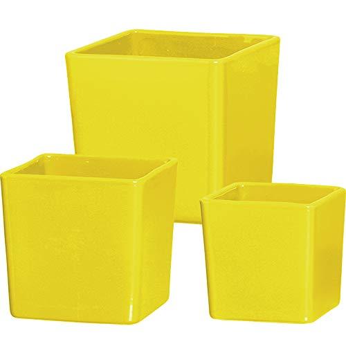 Trio De Cachepôs Quadrados Ceramicas Pegorin Amarelo