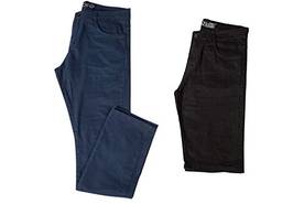 Kit com Calça e Bermuda Jeans Sarja Masculina com Lycra - Azul e Preta - 44