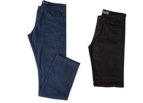 Kit com Calça e Bermuda Jeans Sarja Masculina com Lycra - Azul e Preta - 42