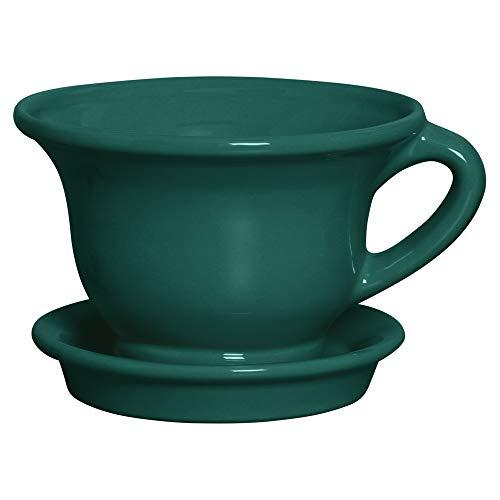 Cachepo Xicara Gr Com Pratinho Ceramicas Pegorin Verde Escuro