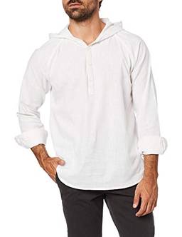 JAB Camisa Manga Longa Bata Com Capuz Masculino, Tam P, Branco