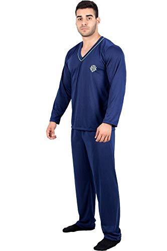 Pijama 080 Masculino Liso Manga Comprida Inverno Conforto Quente (P, azul marinho)