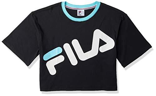 Camiseta cropped Letter Big, Fila, Feminino, Preto/Branco/Turquesa Claro, P