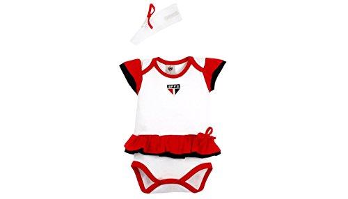 Body Vestido com Tiara São Paulo, Rêve D'or Sport, Bebê Menina, Branco/Vermelho/Preto, M