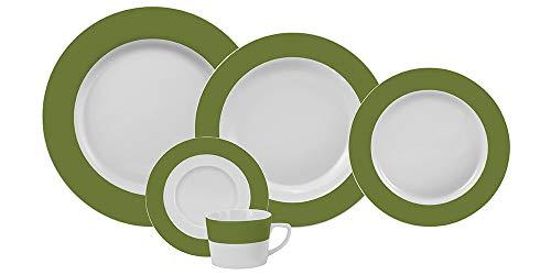 Serviço Jantar E Chá 20 Peças Porcelana Schmidt Diversos. Decoração Linha Matte Verde Militar Pacote De 020 No Voltagev