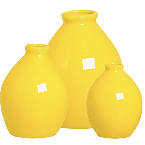 Trio De Vasos Bojudos Ceramicas Pegorin Amarelo