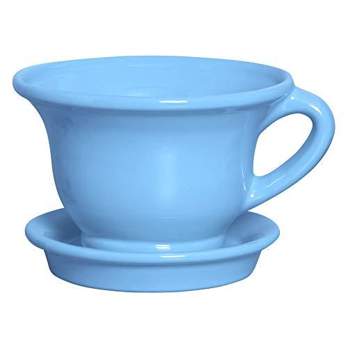 Cachepo Xicara Gr Com Pratinho Ceramicas Pegorin Azul Claro