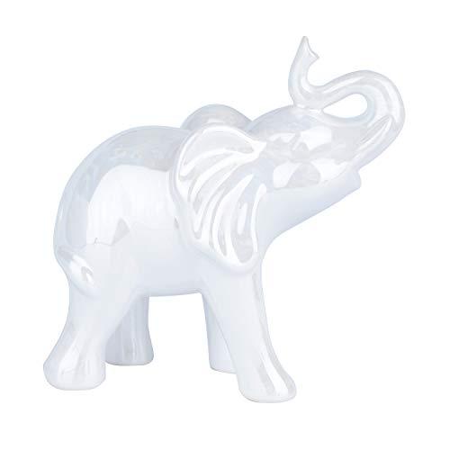 Decoração em Cerâmica Elephant Curved Snout Urban Branco Perolado