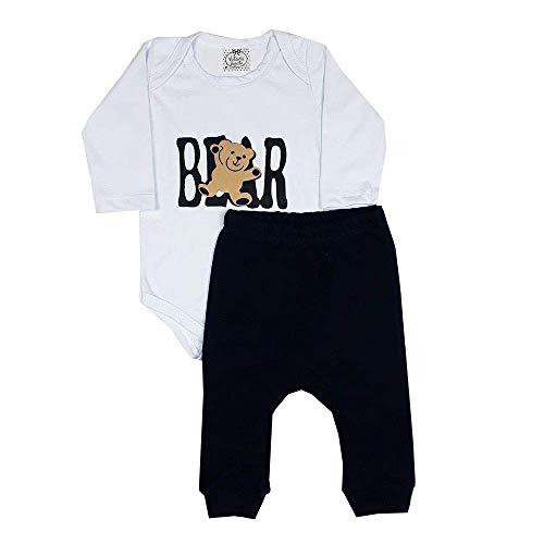Conjunto Bebê Body Bear + Calça Saruel Branco/Preto G