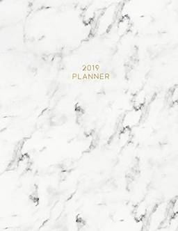 2019 Planner: Weekly and Monthly Planner Calendar Organizer Agenda (January 2019 to December 2019) Simple White Marble