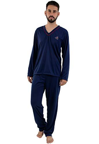 Pijama Longo Masculino Malha Gola V (G, Azul-Marinho)