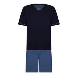 Pijama Lupo AM Malha Curto - Gola V masculino Marinho/Azul P