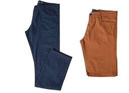 Kit com Calça e Bermuda Jeans Sarja Masculina com Lycra - Azul e Caqui - 40
