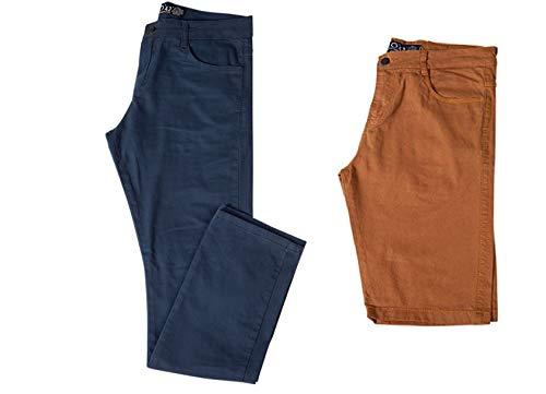 Kit com Calça e Bermuda Jeans Sarja Masculina com Lycra - Azul e Caqui - 44