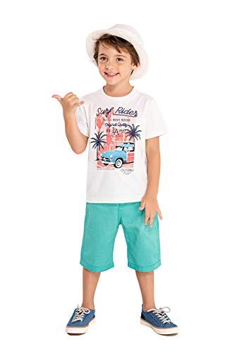 Camiseta de Manga Curta com Decote Redondo, Meia Malha Penteada, Cativa, Meninos, Branco, 10