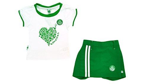 Conjunto camiseta e shorts-saia Palmeiras, Rêve D'or Sport, Meninas, Branco/Verde, 2