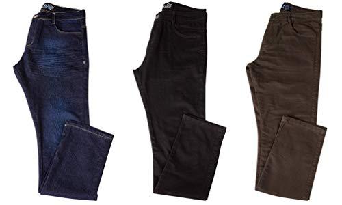 Kit com 3 Calças Jeans Sarja Masculina Skinny Slim com Lycra - Jeans Escuro, Preta e Verde - 40