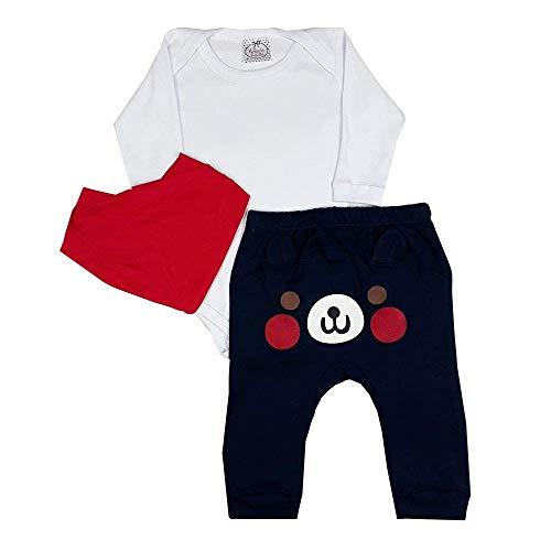 Conjunto Bebê Body Branco + Calça Com Aplique + Bandana Vermelha Branco/Azul Marinho M